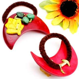   Coconut Shell Carved Moon Leaf Hair Tie Ponytail Ties Hair Band  