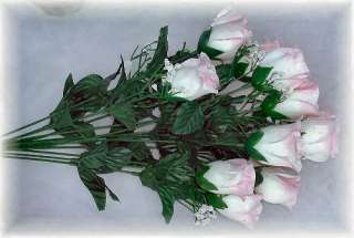 84 Long Stem Roses ~ PINK TIP WHITE MIX ~ Silk Wedding Flowers 