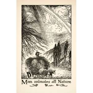1927 Lithograph Men Cattle Cart Hill Nature Landscape Weather Thornton 