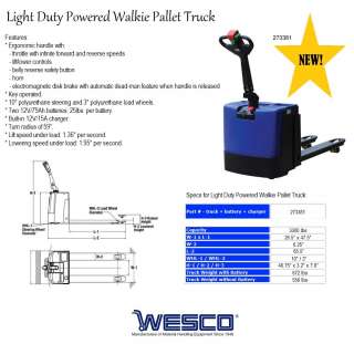 Wesco Light Duty Powered Walkie Pallet Jack Truck 3300  