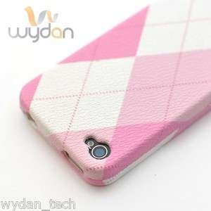   White Argyle Plaid iPhone 4 4S Case Hard Snap On Cover w/ Screen Guard
