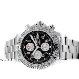 Breitling Super Avenger A13370 2 ct Diamonds Bezel Authentic Watch 