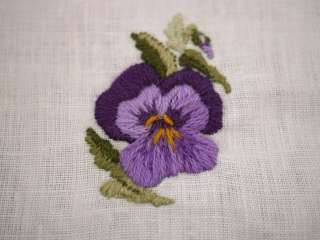 Vtg CREWEL Stitched FLORAL Pansy Flower EMBROIDERED Wool NEEDLEPOINT 3 