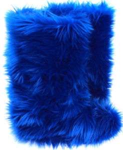 Navy Blue Faux Fur Boots   Fluffy Fuzzy Boots  