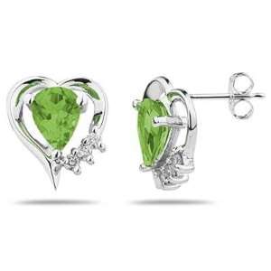  Pear Shaped Peridot & Diamond Heart Earrings SZUL 