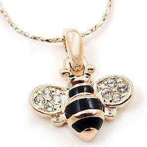 18K Rose Gold Plated Bee Pendant Necklace Inlay Crystal 10966  