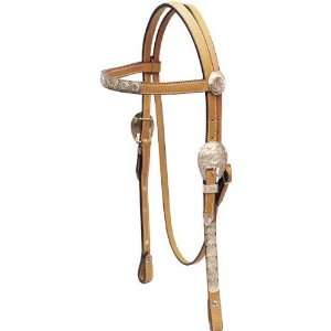 Cowboy Pro Headstall W/Silver Browband   Natural Gold   Horse  
