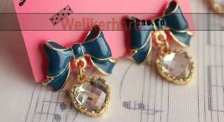 New Europe Style Blue Bow tie Love Stone Earring Stud  