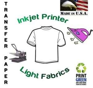 sheet Iron On Transfer Paper light colors 8.5 X 11  