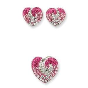   CZ Crystal Heart Earrings And Pendent Set in Sterling Silver Jewelry
