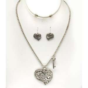  Key to My Heart Designer Style Necklace and Earring Set Jewelry
