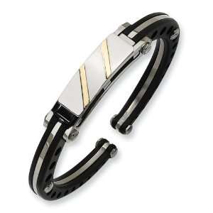 Chisel 14K Gold Inlay, Black PVC and Stainless Steel Hinged Bangle 