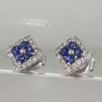 Edwardian Sapphire Diamond 14k White Gold Stud Earrings  