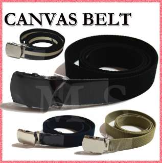 New Mens Canvas Cotton Web Military Style Belt BLACK BEIGE NAVY 