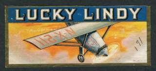Aviation Hero Lucky Lindy NX 211 Vintage Cigar Label Sample Art  