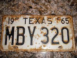 1965 TEXAS LICENSE PLATE MBY 320  