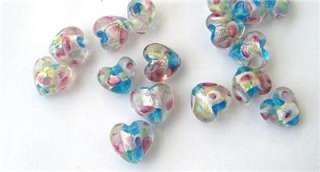 20pcs Blue Heart Shape Handmade Glass Lampwork Glass Beads Seeds 