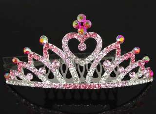 Bridal/Wedding Princess Pink Swarovski Crystal Heart Tiara Crown Small 