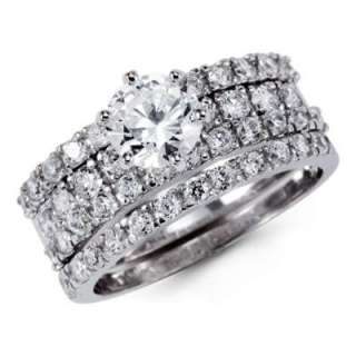 14K White Gold Round CZ Solitaire Engagement 2 Ring Set  