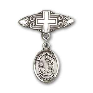   St. Cecilia Charm and Badge Pin with Cross, Patron Saint of Music