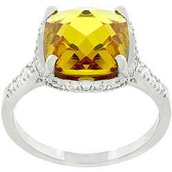 White Gold Rhodium Bonded Metal Canary CZ Ring  