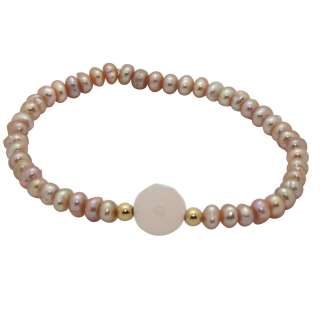   14k Gold Pink Pearl and Crystal Baby Bracelet (6 mm)  