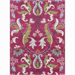 Bajrang Hand tufted Pink Floral Wool Rug (5 x 7)  