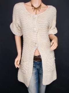  Funky Knit Short Sleeves 3 Buttons Cardigan Sweater 
