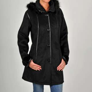 Excelled Womens Plus Size Black Faux Shearling Coat  