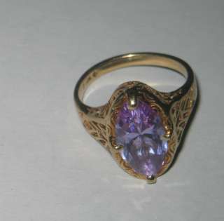   Yellow Gold & Amethyst Cocktail Dinner Ring Filigree Setting  