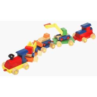  Wooden Chug Along Construction Train (9 Piece Toy Wooden 