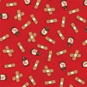  45 Wide Flannel Funky Monkeys Band Aids Red Fabric By 