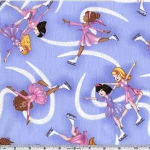  45 Wide Ice Skating Princess Blue Fabric By The Yard 