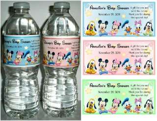 20 DISNEY BABIES Mickey Minnie BABY SHOWER FAVORS WATER BOTTLE LABELS 