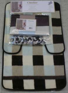 CHECKERS BROWN 15 PIECE RUG & SHOWER CURTAIN SET  