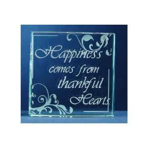  4x4 Crystal Glass Inspirational Message Block   Happiness 