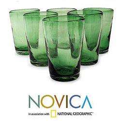 Set of 6 Blown Glass Emerald Angles Drinking Glasses (Mexico 