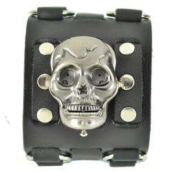   Mens Punk Rock Wide Studded Skull Leather Band Watch  