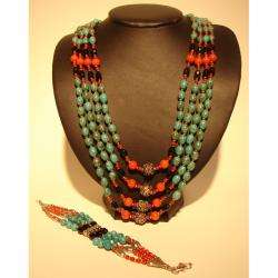 Sterling Silver Turquoise Necklace and Bracelet Set (Nepal 