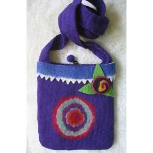    Purple Wool Felt Bag with Concentric Circles 