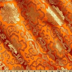 44 Wide Chinese Brocade Lattice Orange Fabric By The 