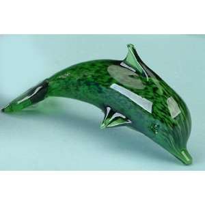  Green Bubbles Crystal Glass Dolphin Figurine Statue 