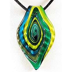 Murano style Glass Green and Blue Ripple Leaf Pendant  