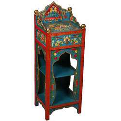 Teal and Red Tibetan Buddhist Shrine End Table  