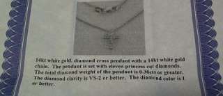 Princess Cut Diamond Cross 14kt White Gold Necklace  
