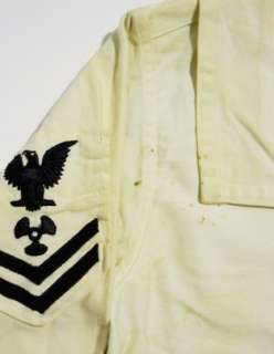 Vintage 40s WW2 Navy USN Underdress White SAILOR Uniform Flap Shirt 36 