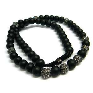 Black Onyx Hematite Round Ball Beads Hip Hop Men Unisex Long Necklace 