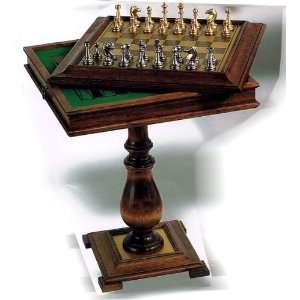   Antique Pedestal Chess Checkers & Backgammon Game Table Toys & Games