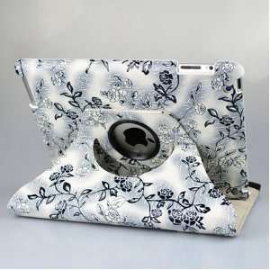 /white) Embossed Flowers Case With 360 degrees Rotating Swivel Stand 