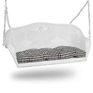  3411 Aluminum Frame White Wicker Swing with Hounds Tooth 